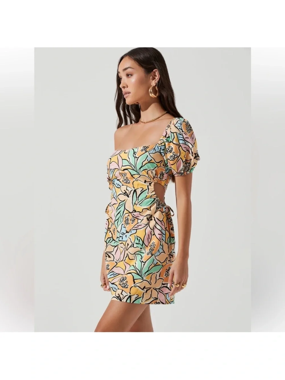 NWT ASTR Talula Tropical Print Puff Sleeve Mini Dress Sz XS